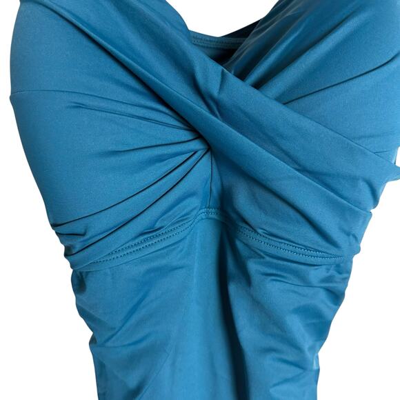 Anne Cole Twist Front Shirred One Piece Swimsuit in Deep Sea Blue Size 16W - Picture 6 of 13